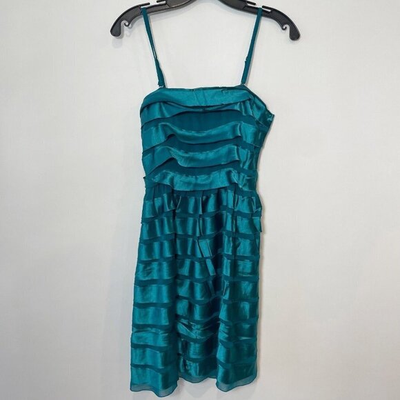 Lucy Paris Satin Sleeveless Tiered A-Line Dress Blue Green S Spaghetti 90s NWT - Picture 1 of 10